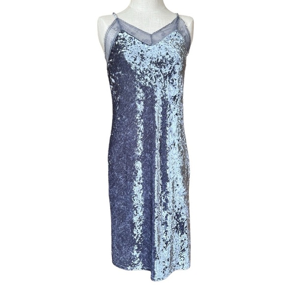 Mossimo Medium Gray Crushed Velvet Lace Tank Midi Dress Y2K 90s - Picture 2 of 10